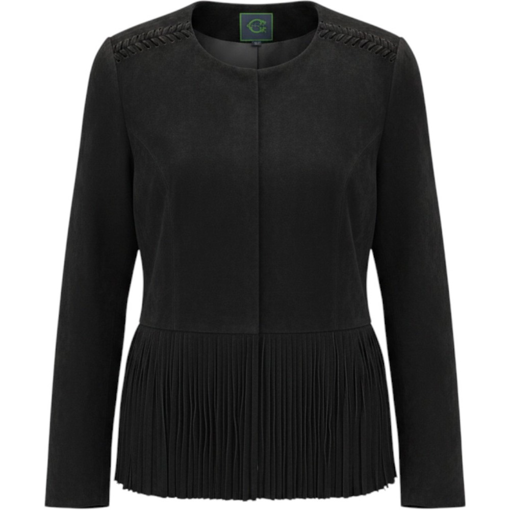 C. Wonder Leather Suede Fringe Jacket Womens 14 Black Western Whipstitch Boho